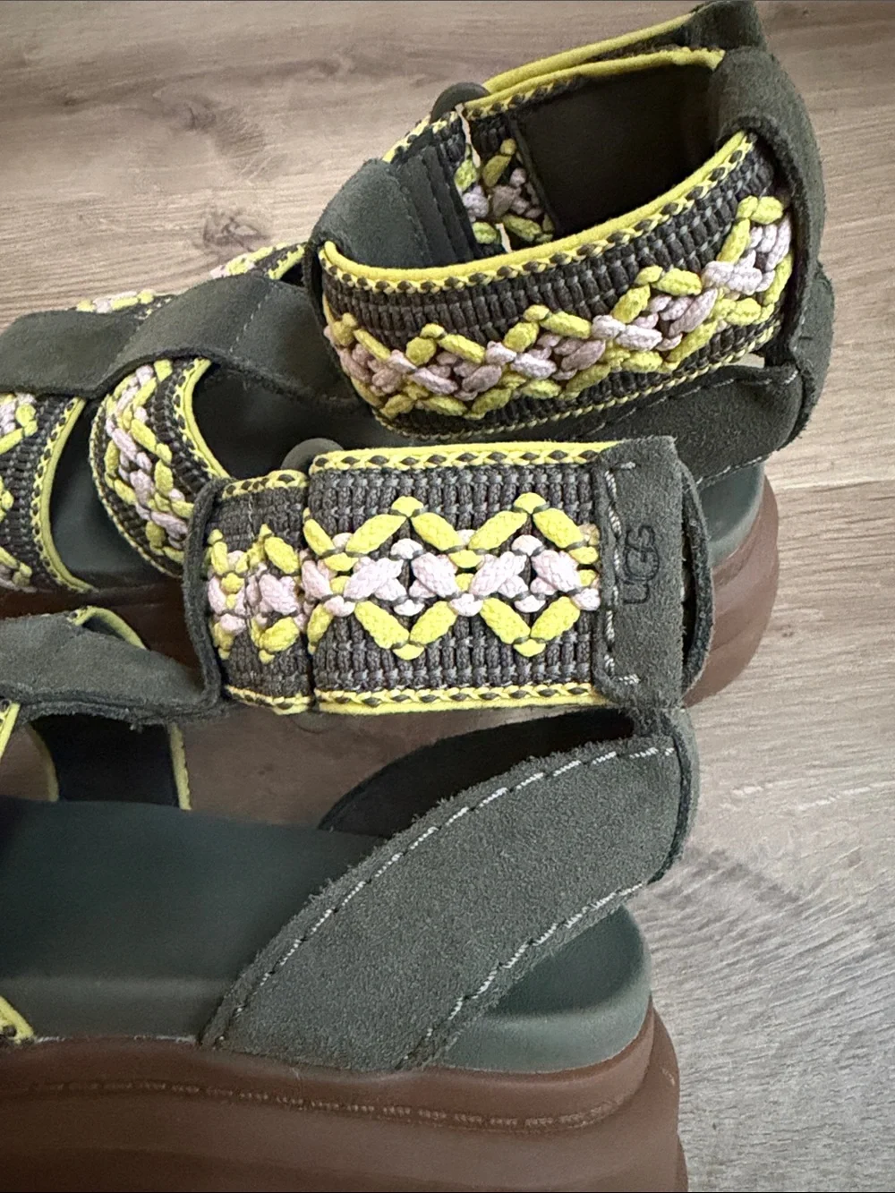 Ugg Chunky Platform Braided Strap Sandals in Olive and Yellow